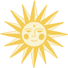 The logo for Fully Human Wellness, a smiling sun, with the rays rotating.