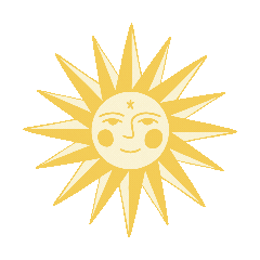 The logo for Fully Human Wellness, a smiling sun, with the rays rotating.
